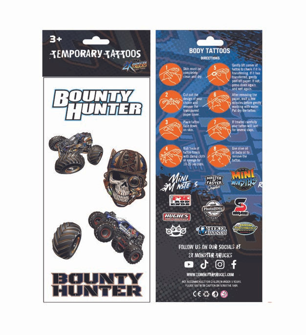 2X Monster Trucks bounty hunter temporary tattoo