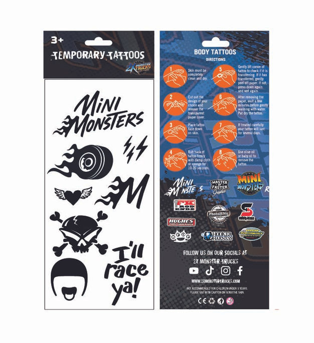 2X Monster Trucks mini monsters temporary tattoo