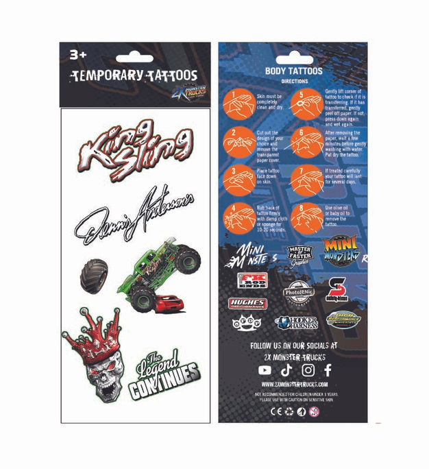2X Monster Trucks king sling temporary tattoo