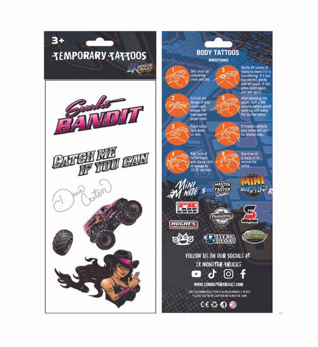 2X Monster Trucks scarlet bandit temporary tattoo