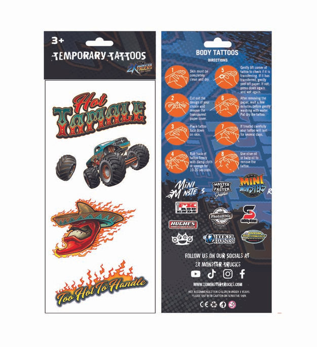 2X Monster Trucks hot tamale temporary tattoo