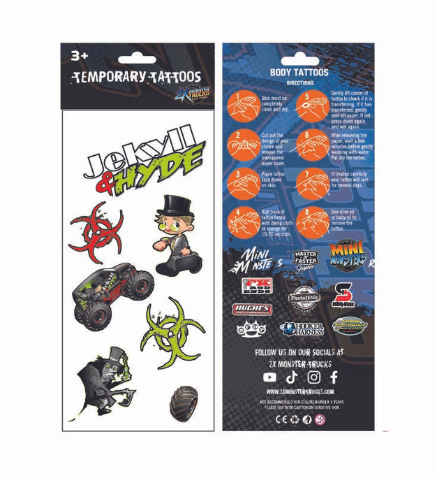 2X Monster Trucks Jekyll & Hyde  temporary tattoo