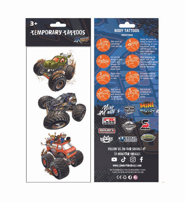 2X Monster Trucks 3 trucks temporary tattoo