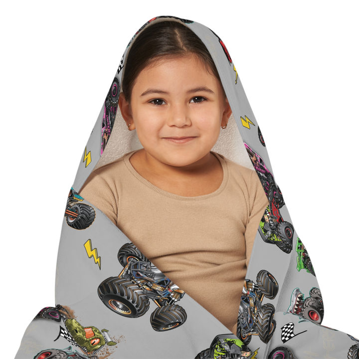 Kids Monster Truck Patterned Hooded Towel Front