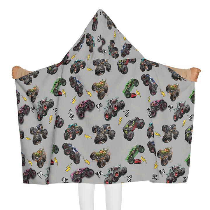 Kids Monster Truck Patterned Hooded Towel Back