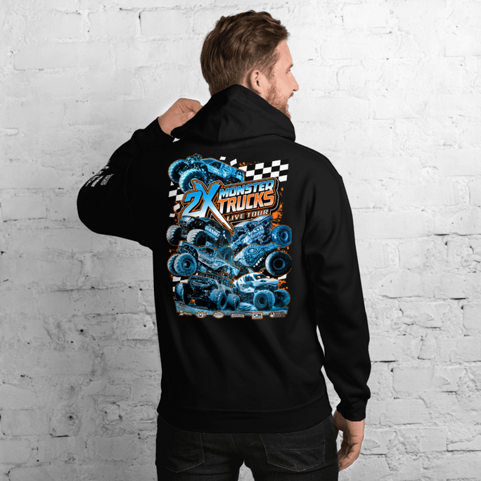 2X Monster Truck Sponsor Hoodie Back on model
